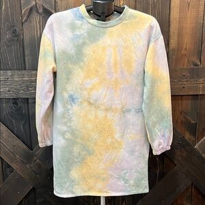 NWT Good Luck Gem‎ Tie Dye Sweater S Tunic Boho Casual Relaxed Soft Mini Dress